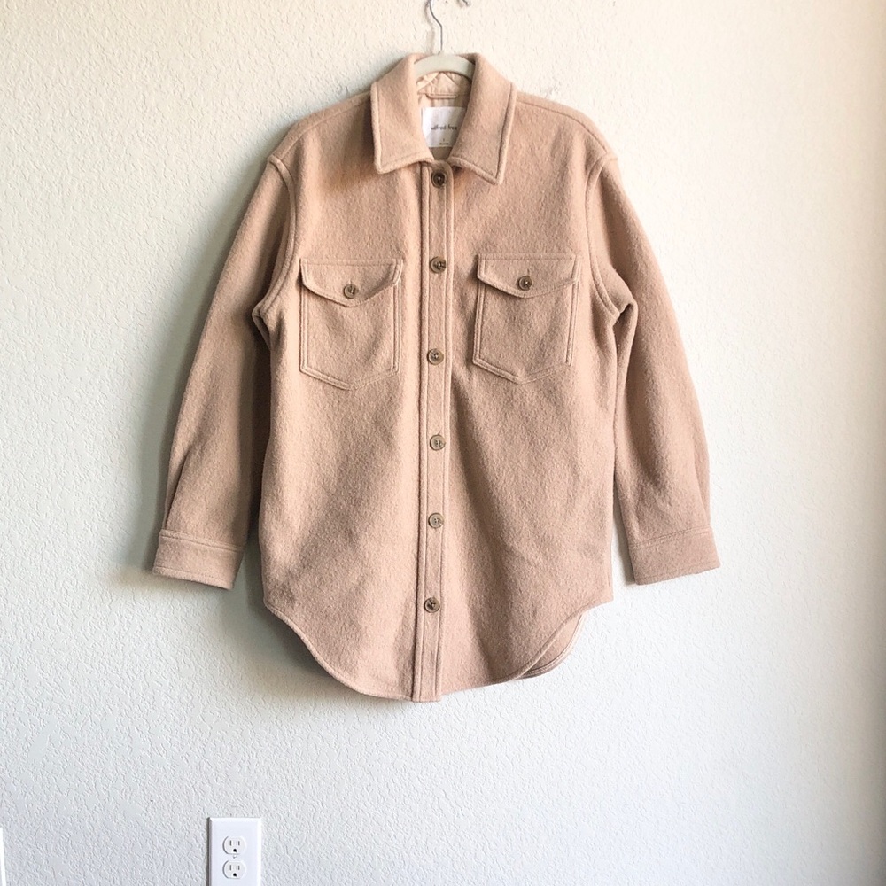 Aritzia Wilfred Free Ganna Shirt Jacket Shacket Wool Tan 72595 Small